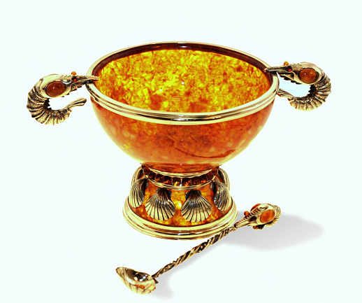 Салатница суенирная из янтаря с ложкой купить с доставкой Салатница суенирная из янтаря с ложкой